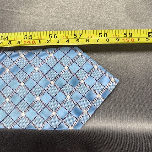 Hi-Tie Men’s 100%‎ Silk Tie Handkerchief Set Geometric Blue Silver Wedding Dance - Picture 10 of 11